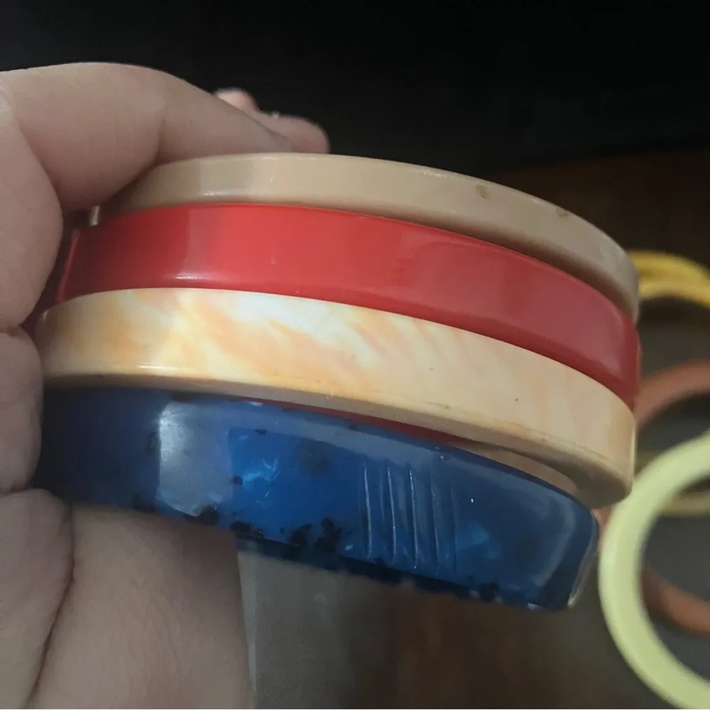 Lot of 8 Vintage Thermoplastic & Bakelite Bangles Marbled, End of Day, Slice Cut